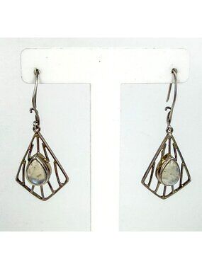 Sterling Silver Prism Lattice Teardrop Moonstone Kidney Hooks Dangle Earrings